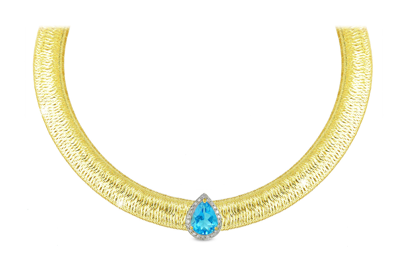 Vera Perla 18K Gold 0.12ct  Diamonds, Topaz  Necklace